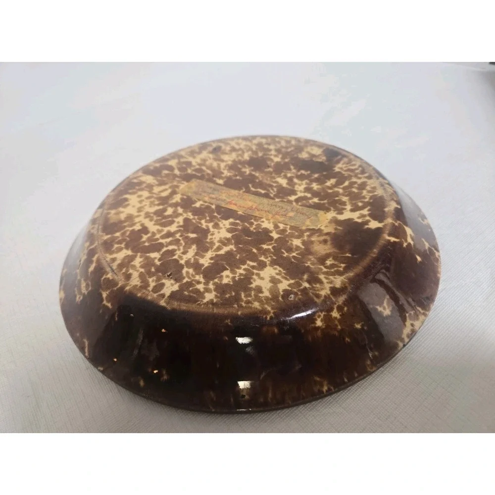 Antique Bennington Brown Spongeware Pottery Pie‎ Plate Yellowware Pie Dish 11